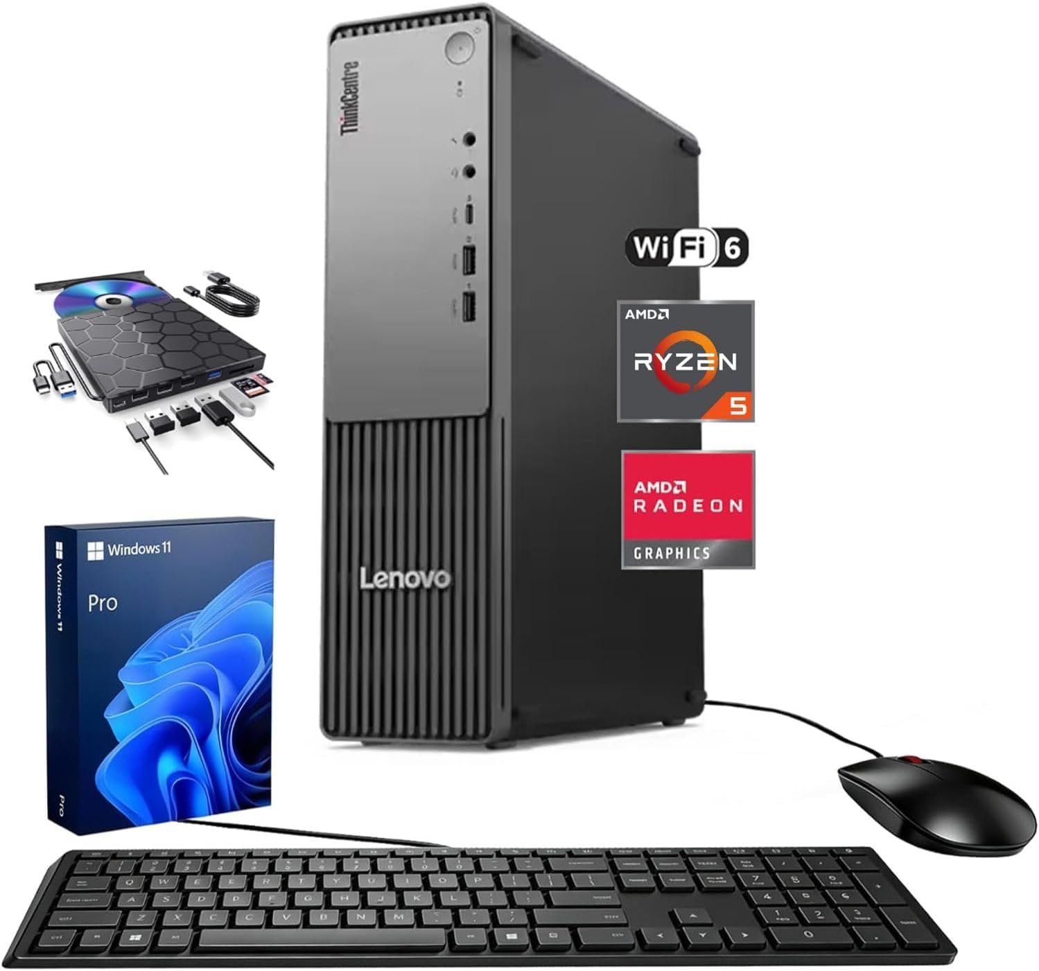 Lenovo ThinkCentre Neo 55s Business SFF Desktop, AMD Ryzen 5 220 up to 4.9 GHz, 16GB DDR5, 512GB SSD, Support