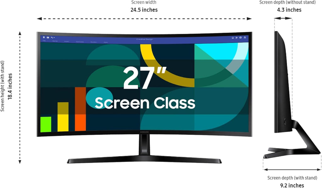 Samsung 27" Essential S3 (S36GD) Series FHD 1800R Curved Computer Monitor, 100Hz, Game Mode, Advanced Eye