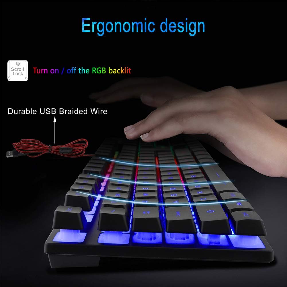 BlueFinger RGB Gaming Keyboard and Backlit Mouse Combo, USB Wired, LED Gaming Set for Laptop PC Computer Game