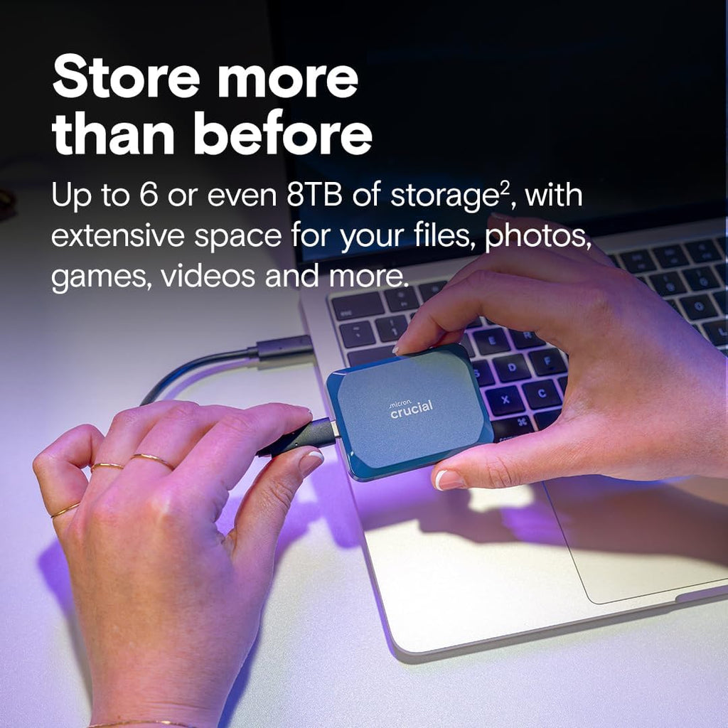 Crucial X10 6TB Portable SSD, Up to 2,100MB/s, USB 3.2 USB-C, External Solid State Drive, Compatible with