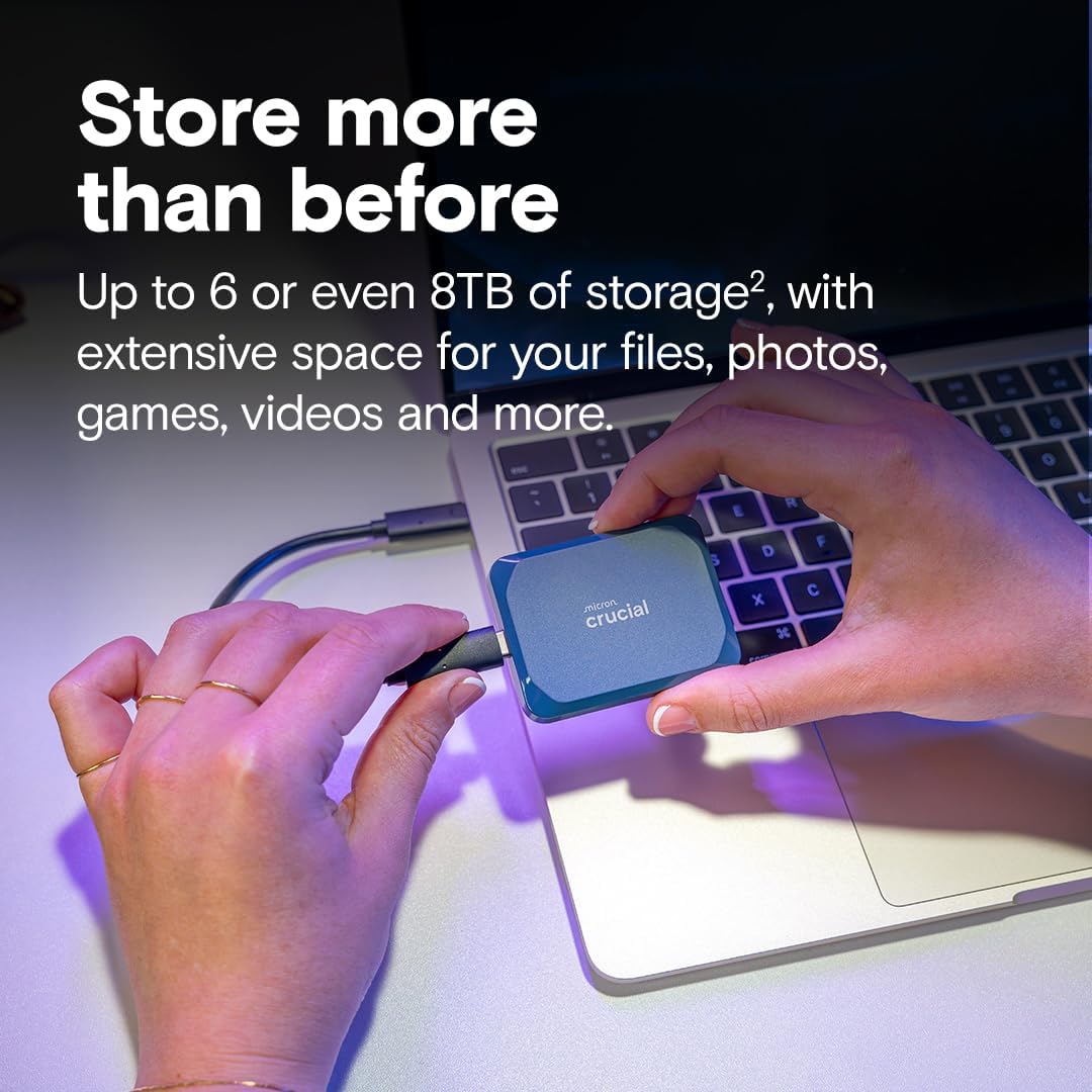 Crucial X10 6TB Portable SSD, Up to 2,100MB/s, USB 3.2 USB-C, External Solid State Drive, Compatible with