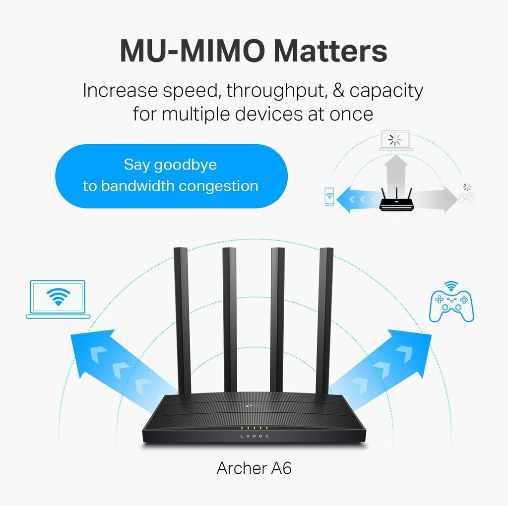 TP-Link AC1200 Gigabit WiFi Router (Archer A6) - Dual Band MU-MIMO Wireless Internet Router, 4 x Antennas,