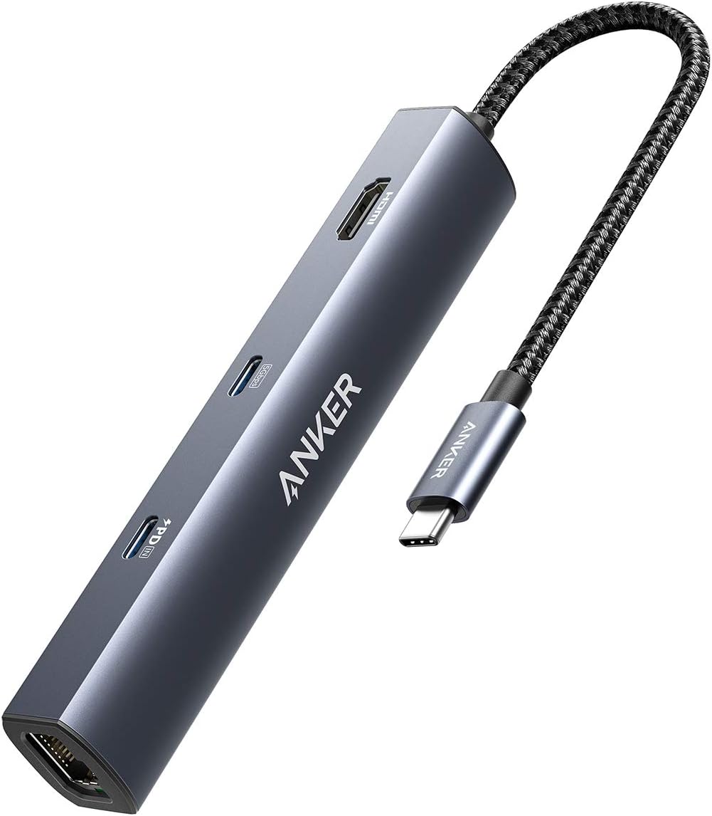 Anker 6-in-1 USB C Hub with Ethernet, USB C to 4K HDMI Multiport Adapter, 1Gbps Ethernet, 65W Power Delivery,
