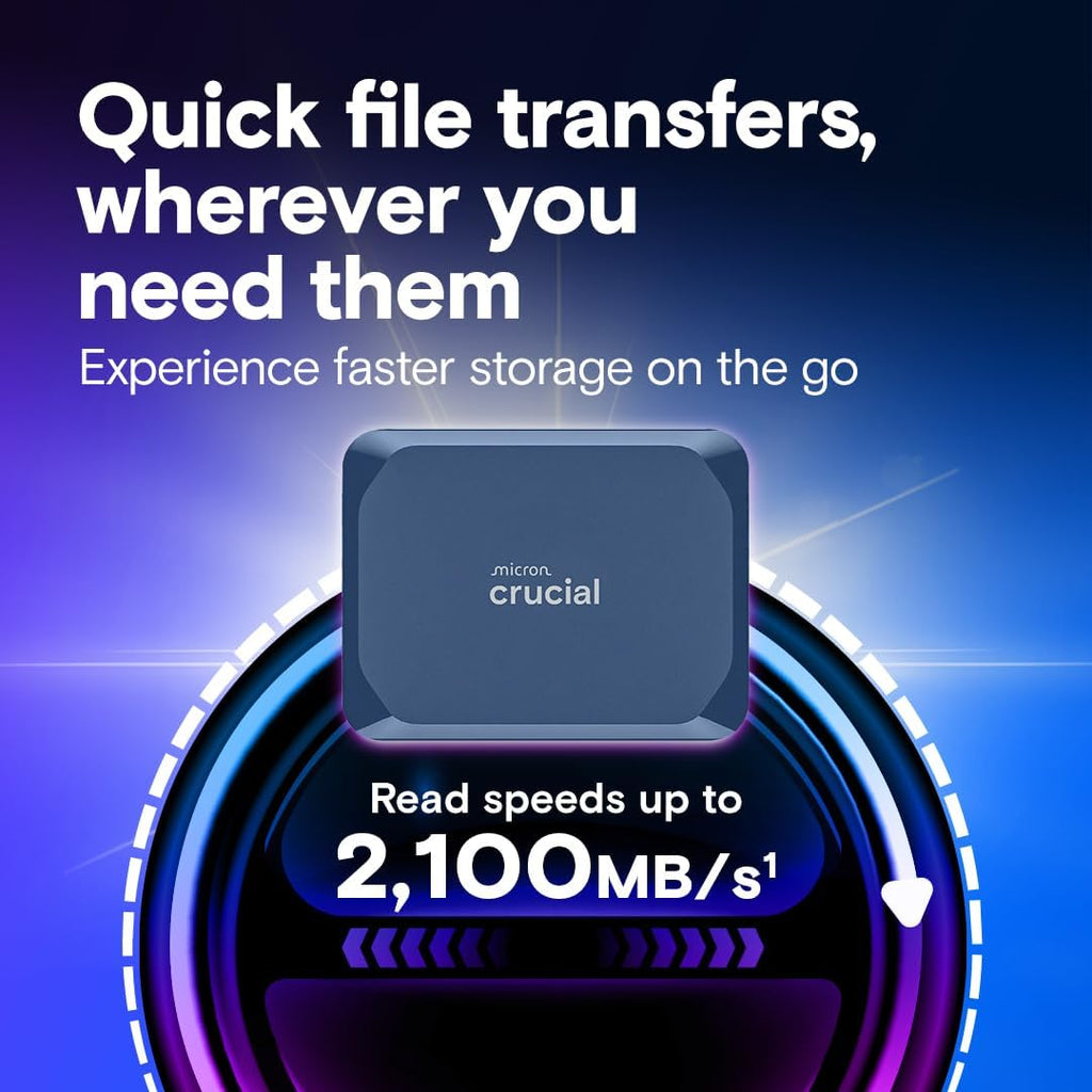 Crucial X10 6TB Portable SSD, Up to 2,100MB/s, USB 3.2 USB-C, External Solid State Drive, Compatible with