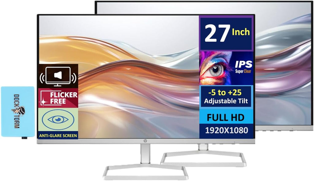 HP Series 5 527sa Monitor with Speakers 94F48AA#ABA Bundle with Docztorm Dock, 27" FHD IPS (1920x1080)