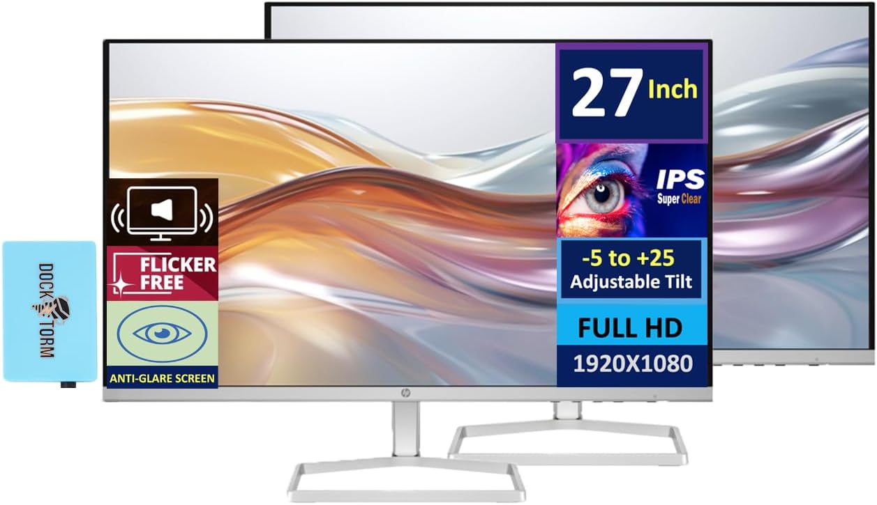 HP Series 5 527sa Monitor with Speakers 94F48AA#ABA Bundle with Docztorm Dock, 27" FHD IPS (1920x1080)