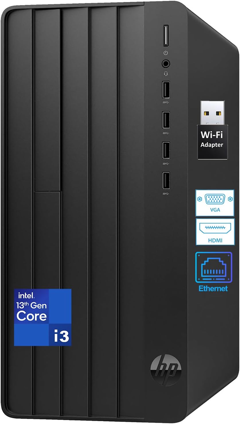 HP Desktop Computer Tower, 13th Gen Intel Quad-Core Processor, 8GB DDR4 RAM, 256GB SSD, Keyboard and Mouse,