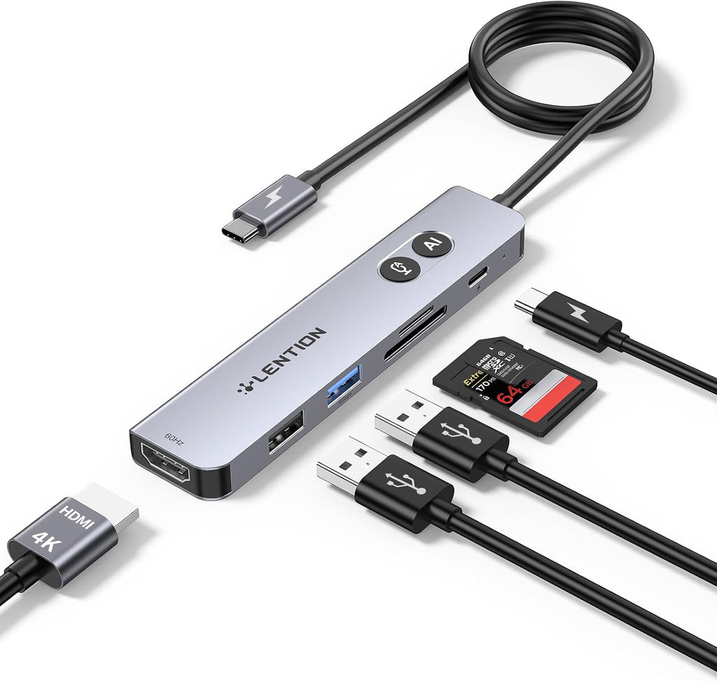 LENTION CA18 Smart Multi-AI USB C Hub, Voice Type, NFC Sticker, 2ft Cable | All-in-one GoStar AI System,
