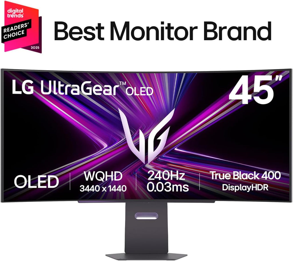 LG 45GX950A-B 45-inch Ultragear 5K2K WUHD (5120 x 2160) OLED Curved Gaming Monitor, Dual-Mode, 165Hz, 0.03ms,