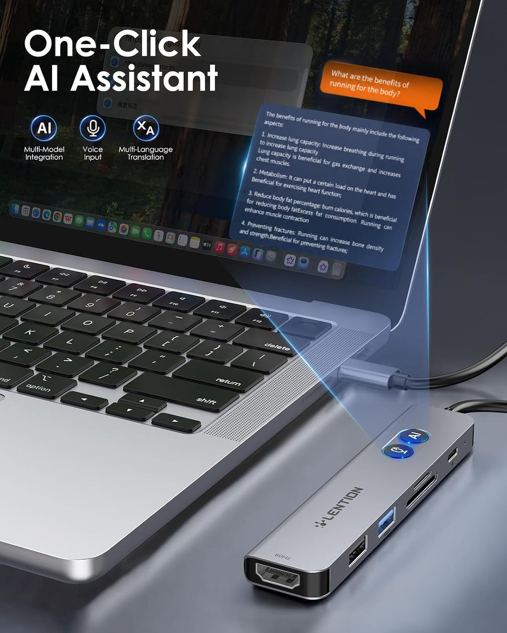 LENTION CA18 Smart Multi-AI USB C Hub, Voice Type, NFC Sticker, 2ft Cable | All-in-one GoStar AI System,