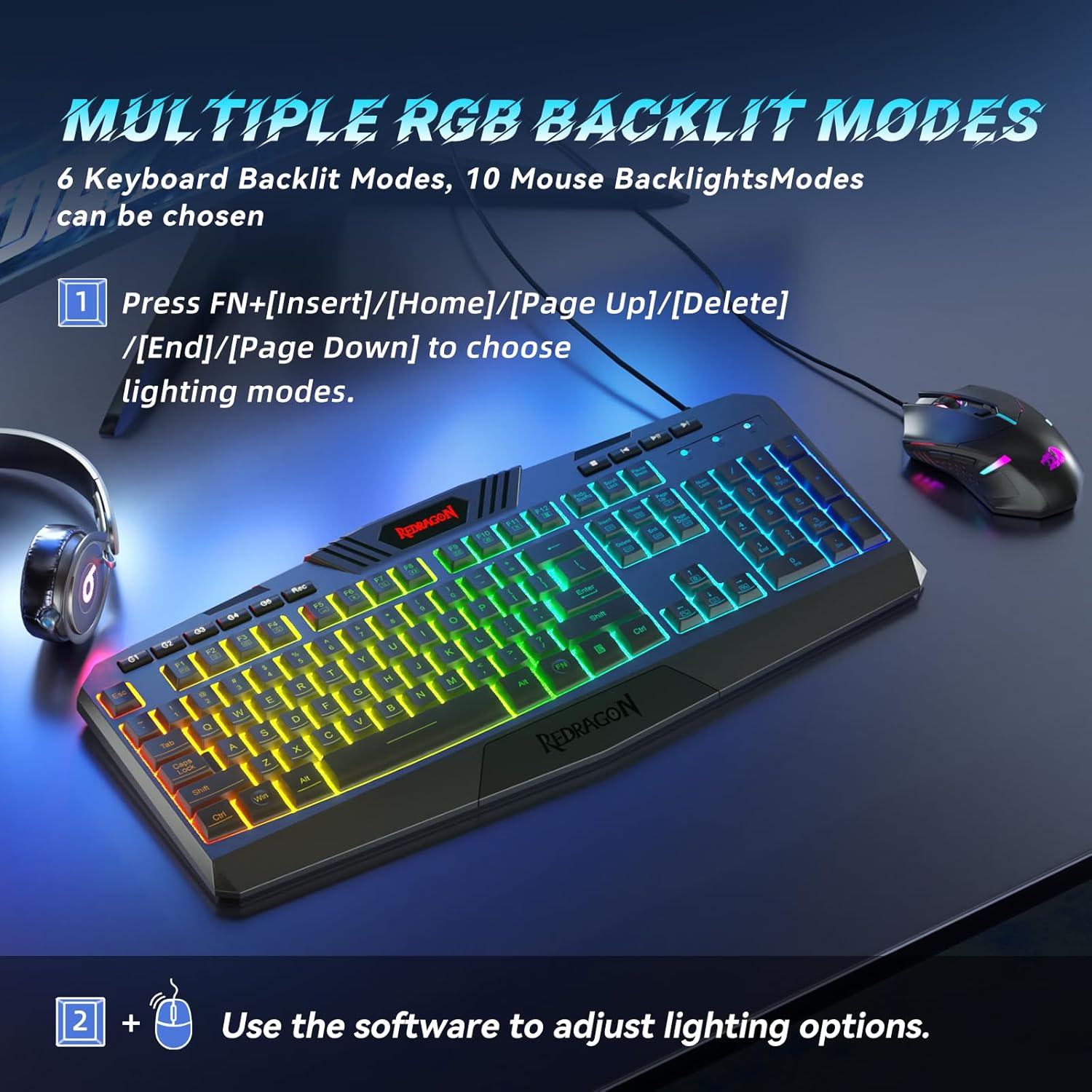 Redragon S101-3 PRO Gaming Keyboard and Mouse, RGB Backlit Programmable Keyboard Mouse with Software,