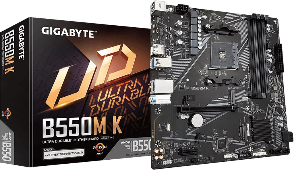GIGABYTE B550M K AMD AM4 Micro-ATX Motherboard, Supports Ryzen 5000/4000/3000 Series Processors, DDR4, 3+3