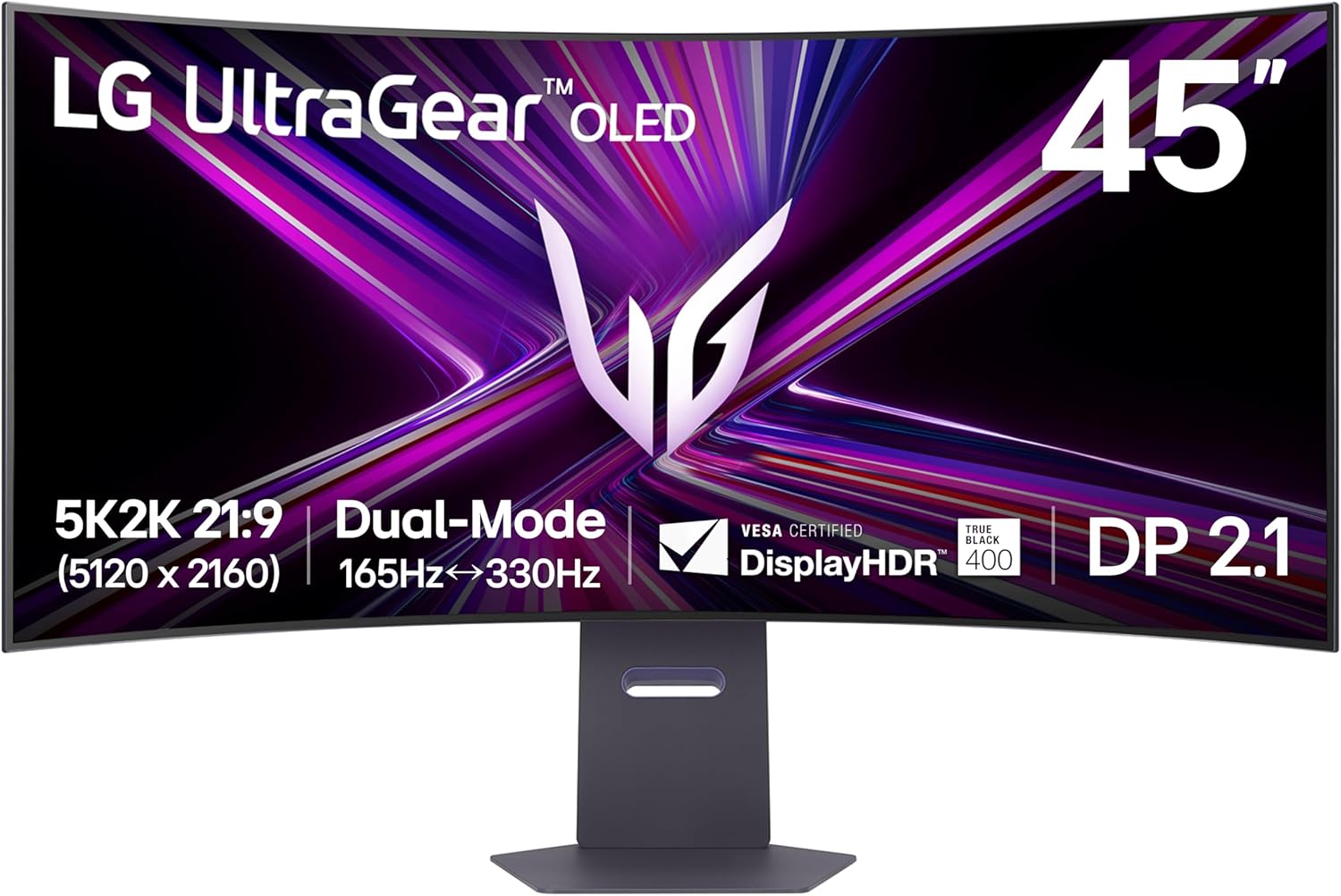 LG 45GX950A-B 45-inch Ultragear 5K2K WUHD (5120 x 2160) OLED Curved Gaming Monitor, Dual-Mode, 165Hz, 0.03ms,