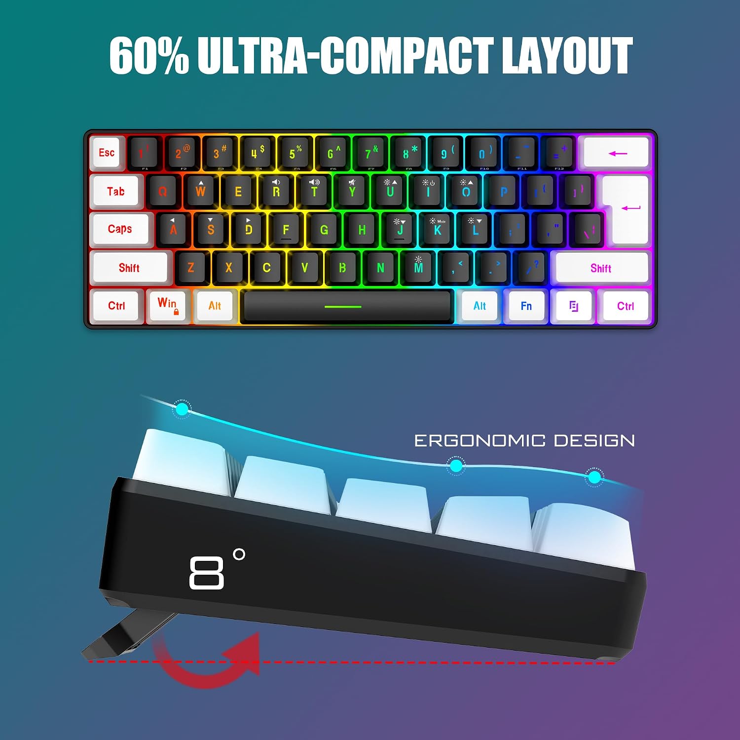 RedThunder 60% Gaming Keyboard and Mouse Combo, Ultra-Compact 61-Key RGB Backlit Mini Keyboard, Lightweight