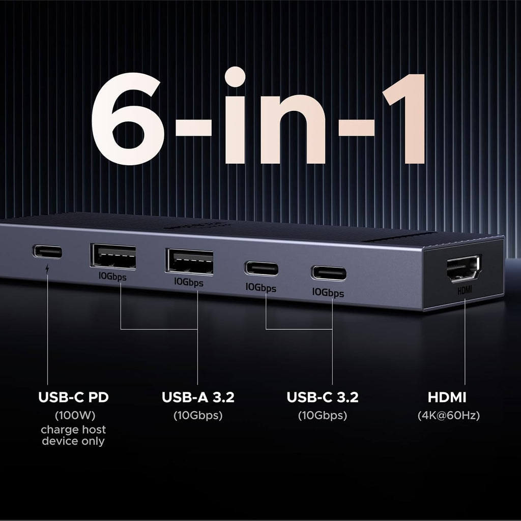 UGREEN Revodok Pro USB-C Hub 6 in 1 10Gbps 4K 60Hz HDMI, 100W Power Delivery for MacBook Neo/Pro/Air, iPad