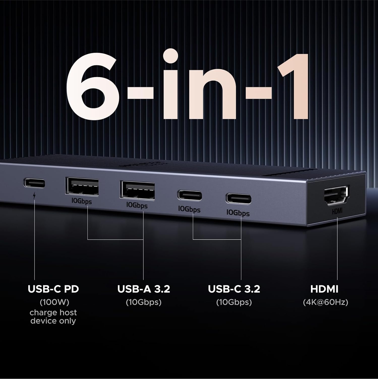 UGREEN Revodok Pro USB-C Hub 6 in 1 10Gbps 4K 60Hz HDMI, 100W Power Delivery for MacBook Neo/Pro/Air, iPad