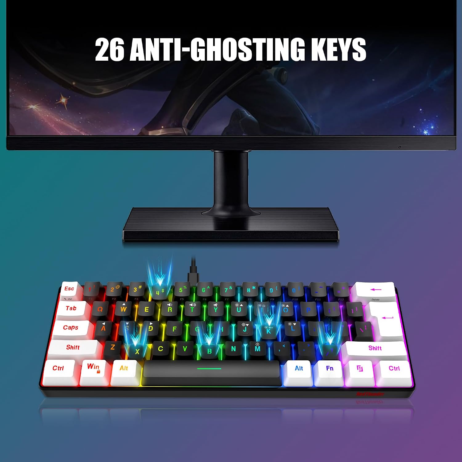 RedThunder 60% Gaming Keyboard and Mouse Combo, Ultra-Compact 61-Key RGB Backlit Mini Keyboard, Lightweight