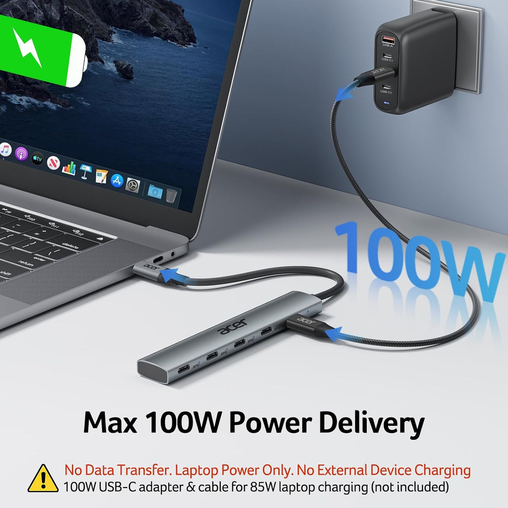 Acer 10 Gbps USB C Hub, USBC Splitter with 4*USB C 3.2 and 100W PD Port, Fast Transfer Type-C Multiport