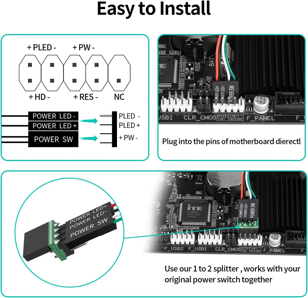 PC Power Button, Desktop Power Button PC External Power Switch ON Off LED PC Power Supply Button SW Extension