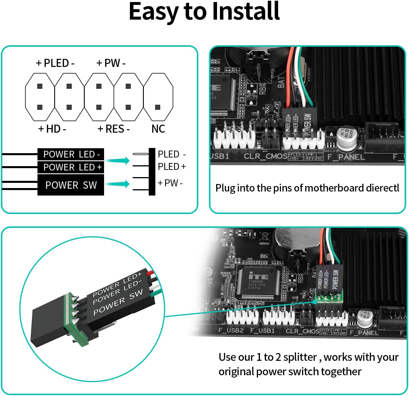 PC Power Button, Desktop Power Button PC External Power Switch ON Off LED PC Power Supply Button SW Extension