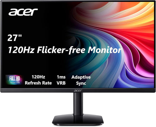 Acer 27 Inch Monitor- KB272-27 Inch FHD IPS (1920 x 1080) Display, Up to 120Hz Refresh Rate, 99% sRGB, Tilt,