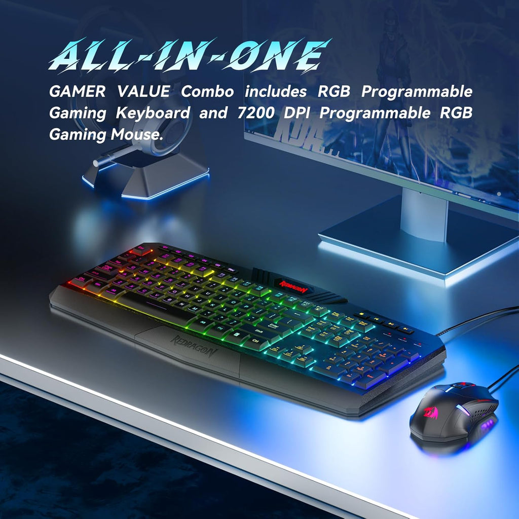 Redragon S101-3 PRO Gaming Keyboard and Mouse, RGB Backlit Programmable Keyboard Mouse with Software,