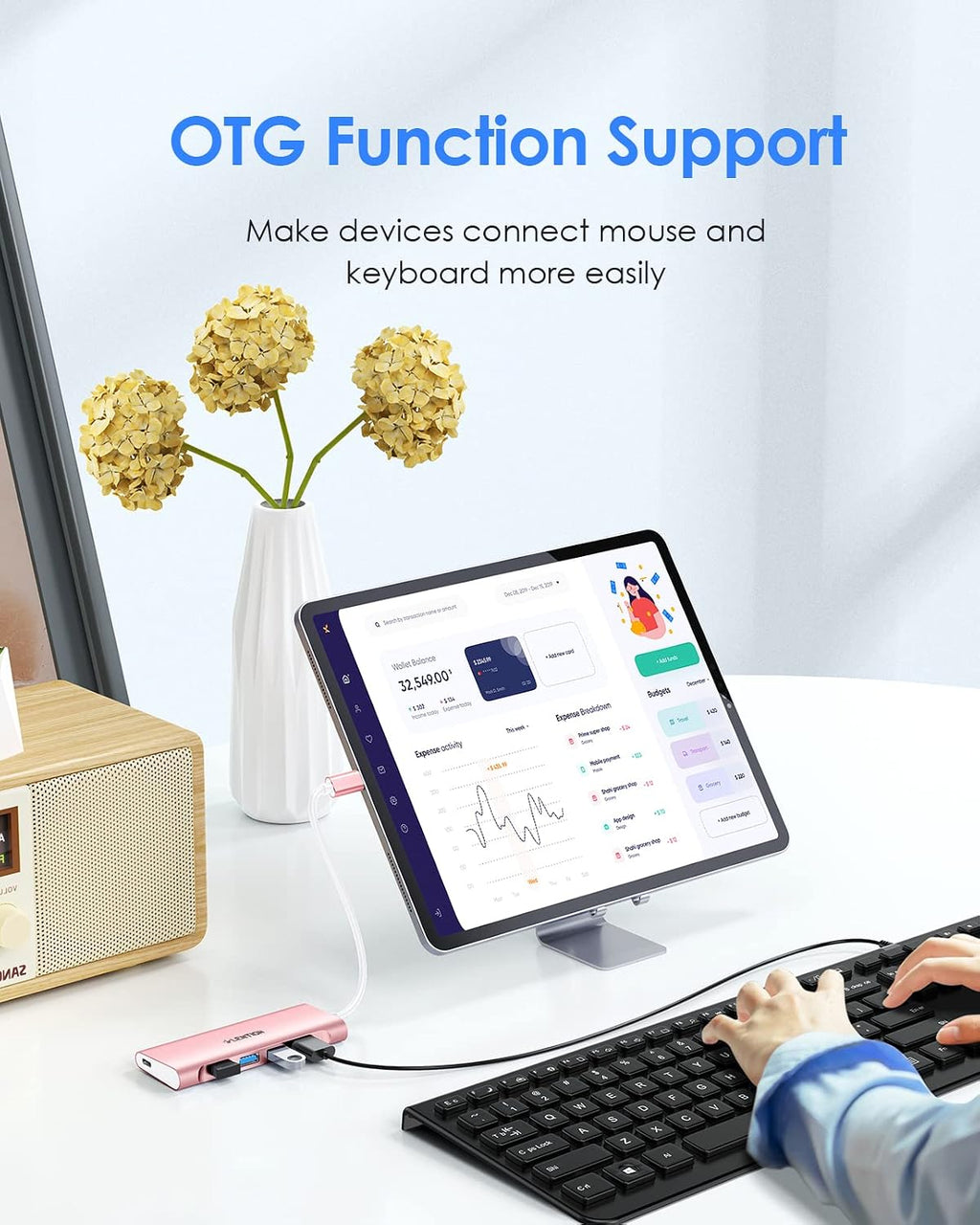 LENTION 5-in-1 USB-C Hub, 4 USB3.0, 60W Charging, Multiport Adapter | Ideal for Work & Study, Stable Driver