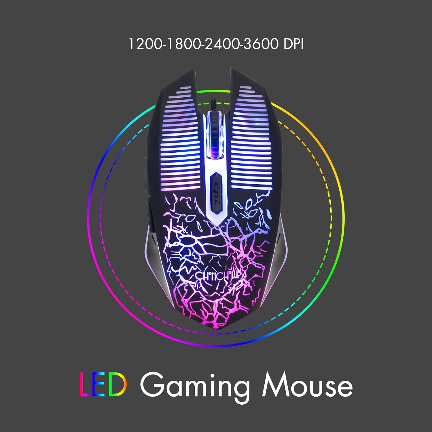 CHONCHOW Gaming Keyboard and Mouse Led Backlit USB Wired with Light Up 104Key 3600DPI 2 Side Button Mouse