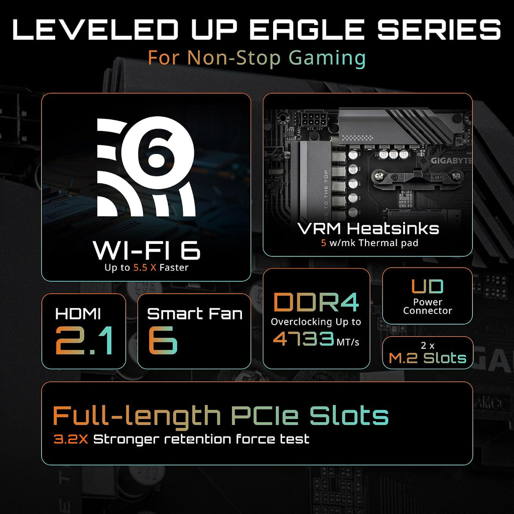 GIGABYTE B550 Eagle WIFI6 AMD AM4 ATX Motherboard, Supports Ryzen 5000/4000/3000 Processors, DDR4, 10+3 Power