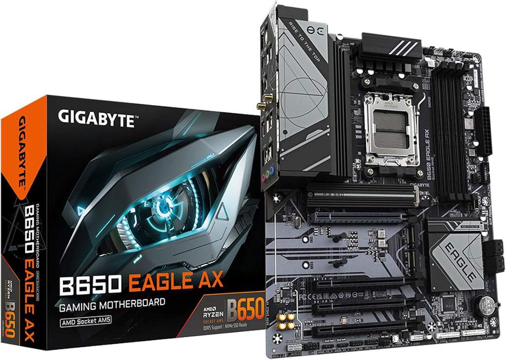 GIGABYTE B650 Eagle AX AM5 LGA 1718 ATX Motherboard, DDR5, Triple M.2 Slots (1x PCIe 5.0, 2X PCIe 4.0), USB