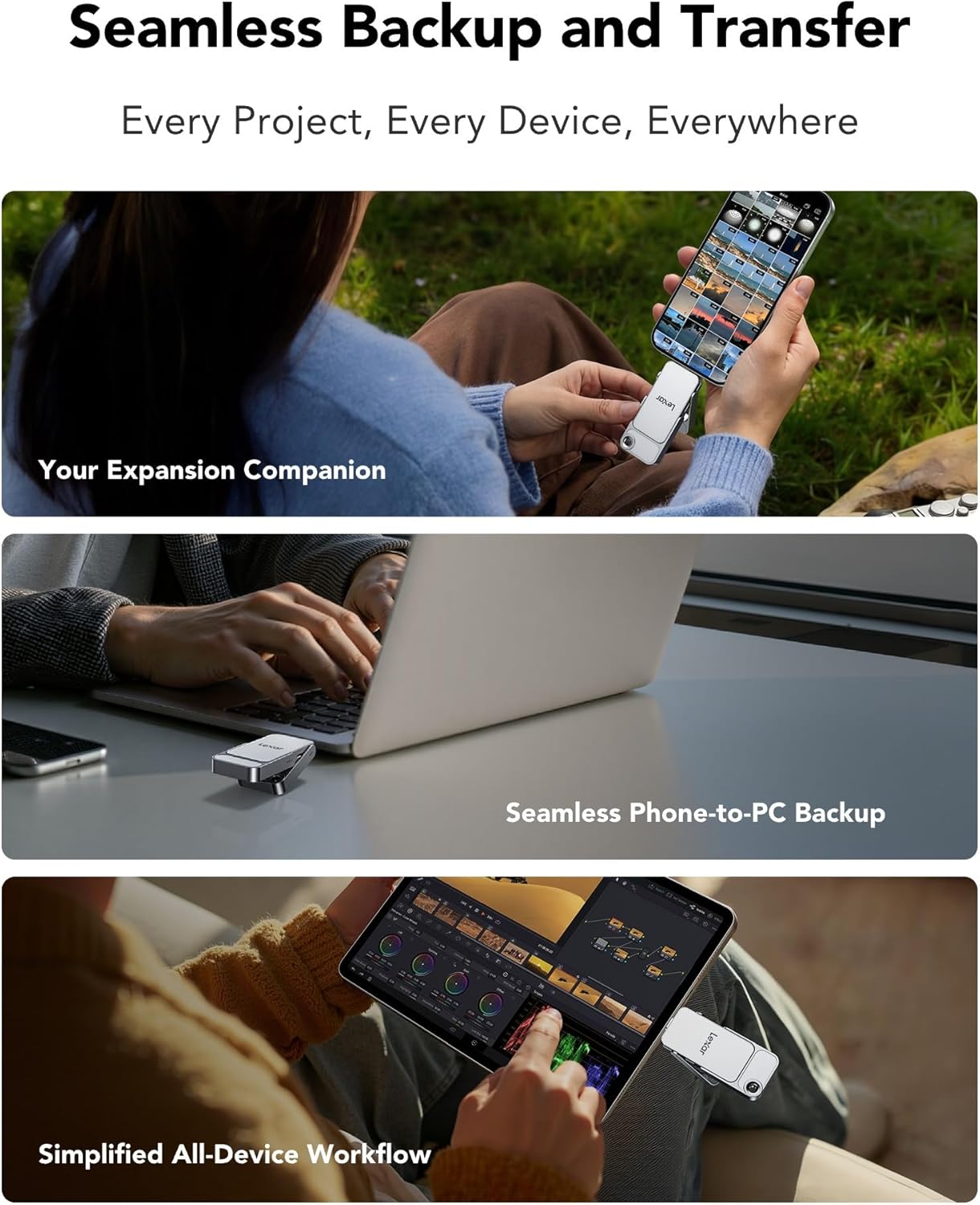 Lexar D70E 1TB Dual Drive External SSD, Up to 2000MB/s Read and 1800MB/s Write, Durable Metal Housing Design,