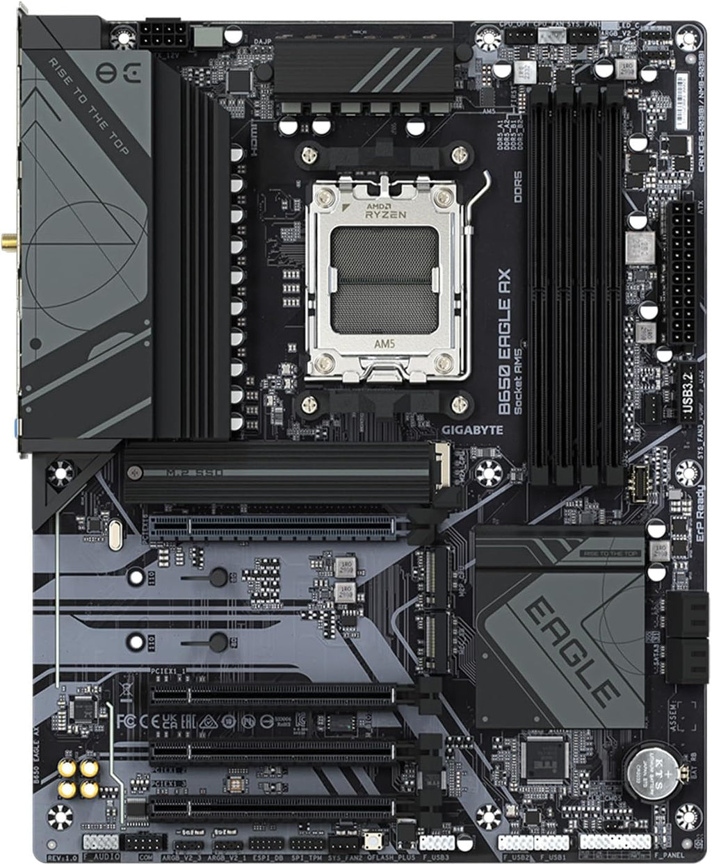 GIGABYTE B650 Eagle AX AM5 LGA 1718 ATX Motherboard, DDR5, Triple M.2 Slots (1x PCIe 5.0, 2X PCIe 4.0), USB