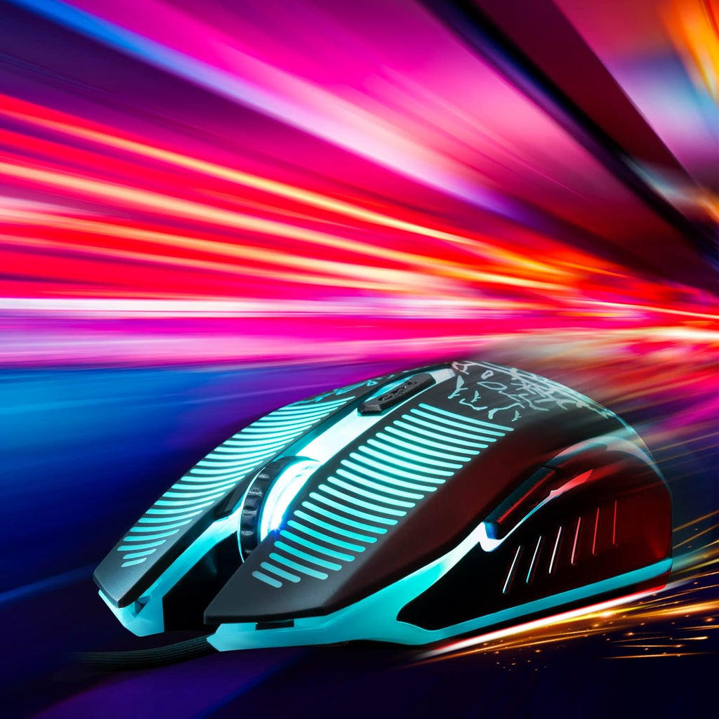 Keyboard and Mouse Gaming LED Wired Combo with Emitting Character Keyboard 4800DPI 2 Side Button USB Mouse
