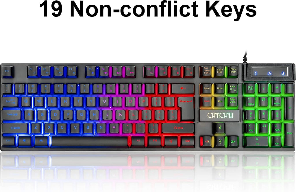 Keyboard and Mouse Gaming LED Wired Combo with Emitting Character Keyboard 4800DPI 2 Side Button USB Mouse