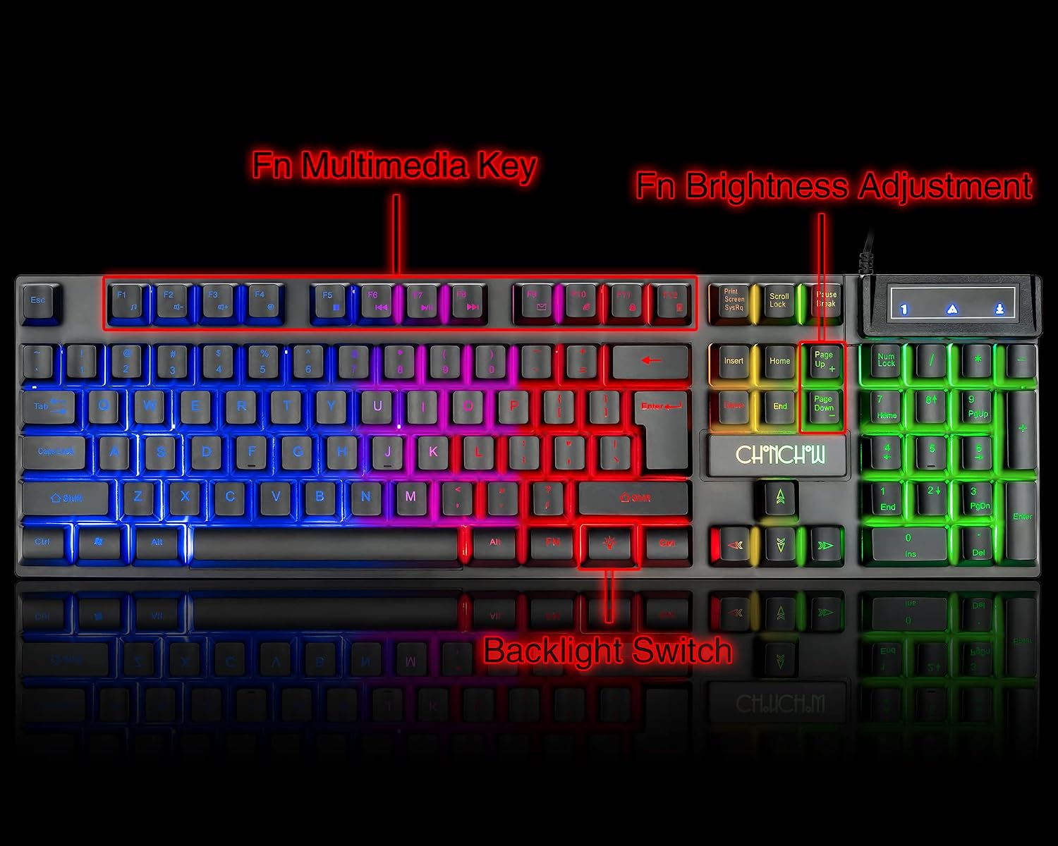 Keyboard and Mouse Gaming LED Wired Combo with Emitting Character Keyboard 4800DPI 2 Side Button USB Mouse