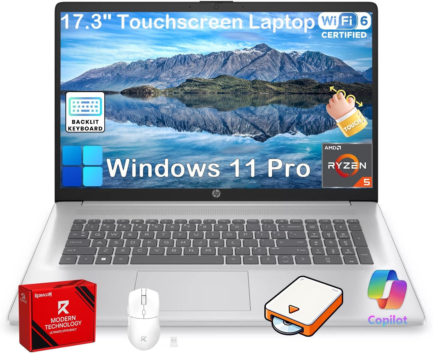 HP 17.3" Touchscreen Business Laptop, 20GB RAM, 1TB SSD, AMD Ryzen 5 7430U | Backlit Keyboard, Windows 11