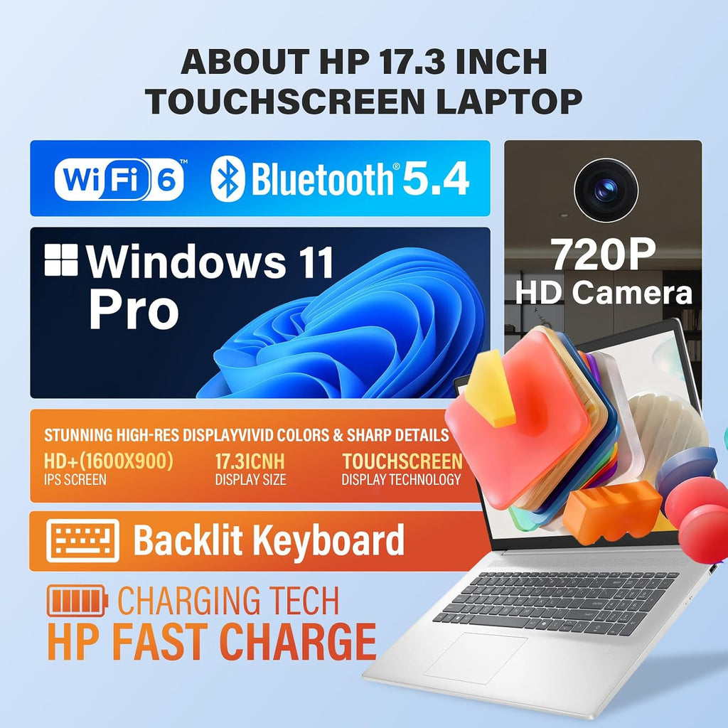 HP 17.3" Touchscreen Business Laptop, 20GB RAM, 1TB SSD, AMD Ryzen 5 7430U | Backlit Keyboard, Windows 11