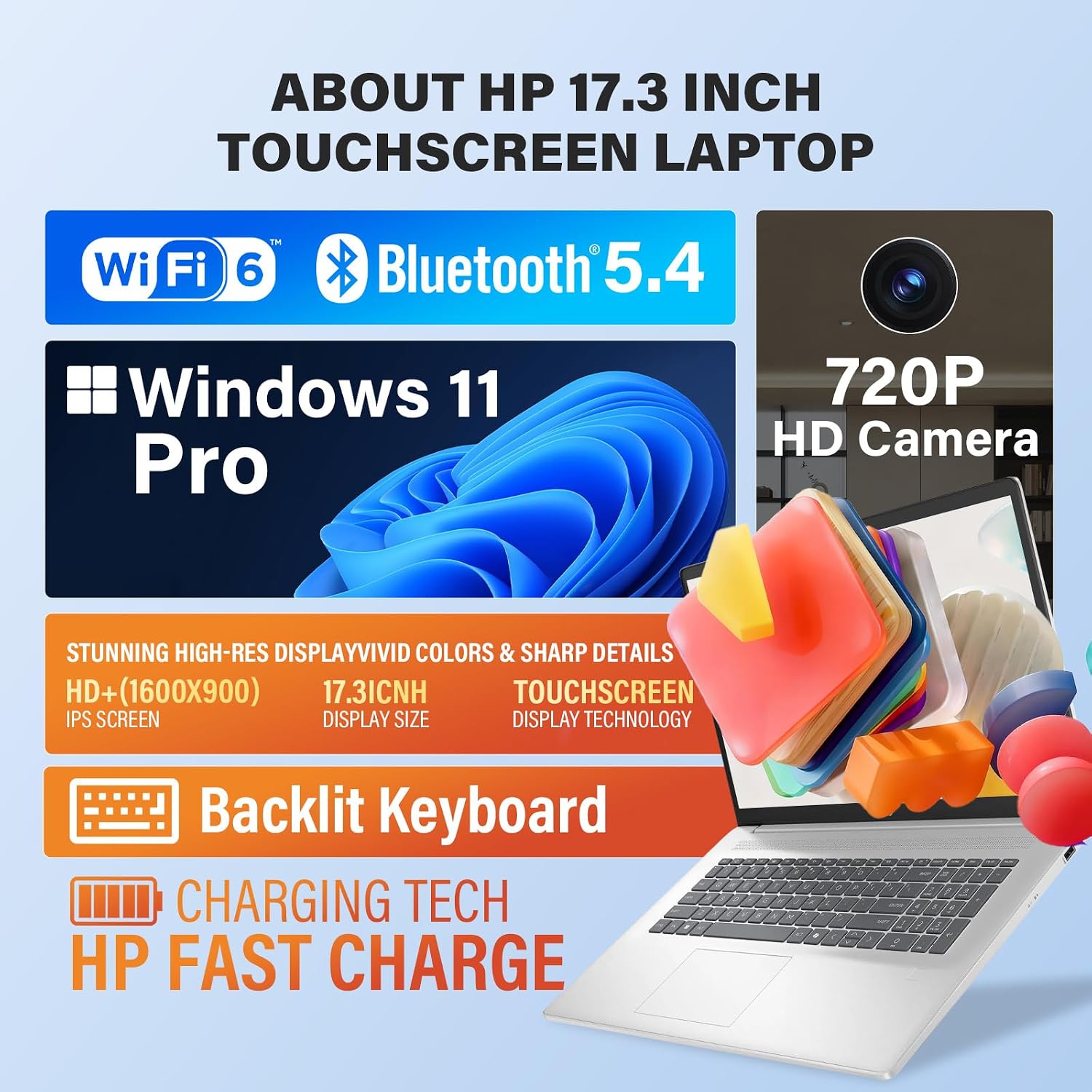 HP 17.3" Touchscreen Business Laptop, 20GB RAM, 1TB SSD, AMD Ryzen 5 7430U | Backlit Keyboard, Windows 11