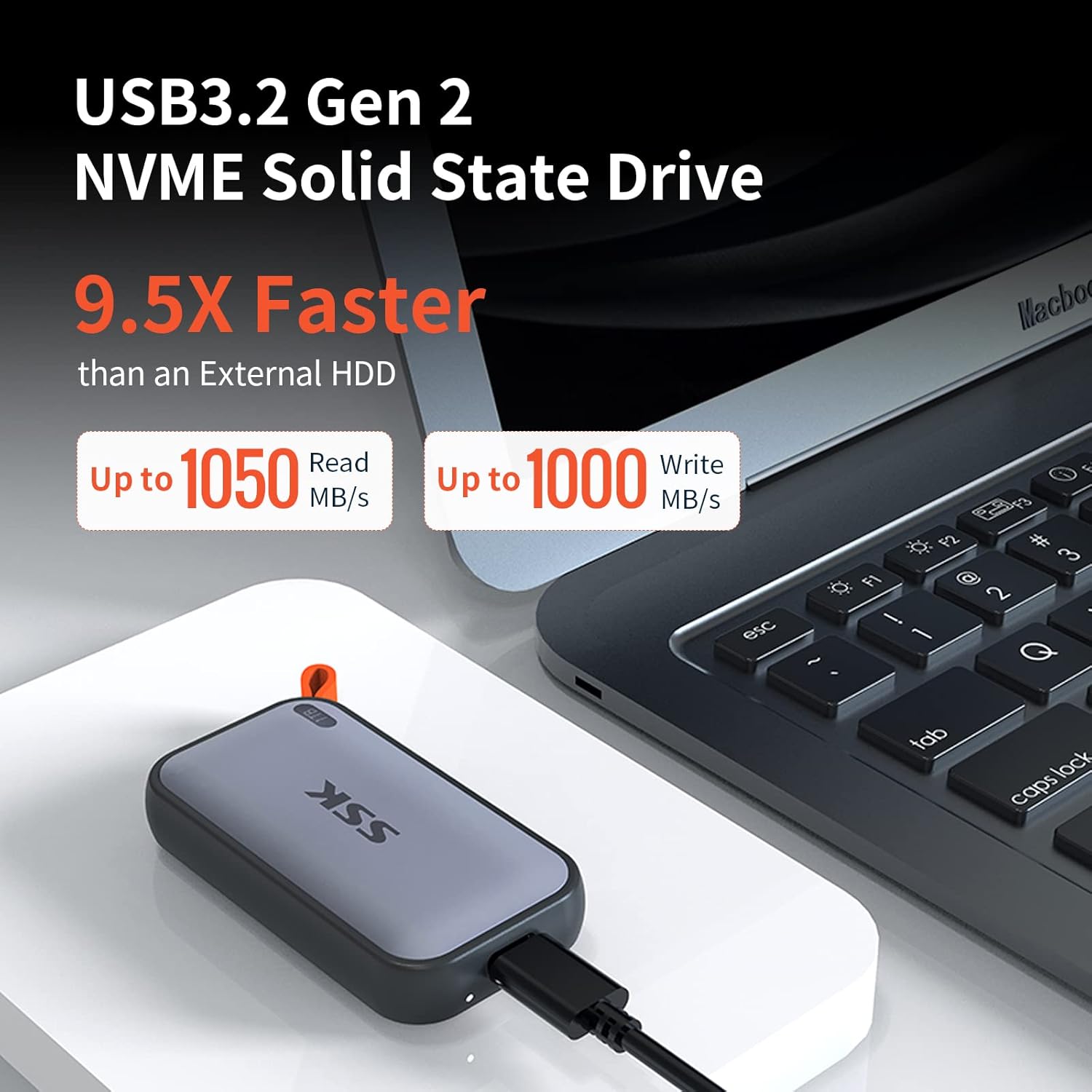 SSK Portable SSD 500GB External Solid State Drives, up to 1050MB/s USB C SSD External Hard Drive USB 3.2 Gen2