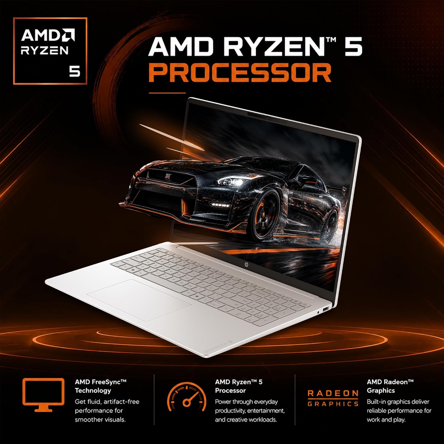HP OmniBook 3 Flagship 16" 2K Touchscreen Laptop Bundle with Docking Station, AMD Ryzen 5 Processor, 16GB