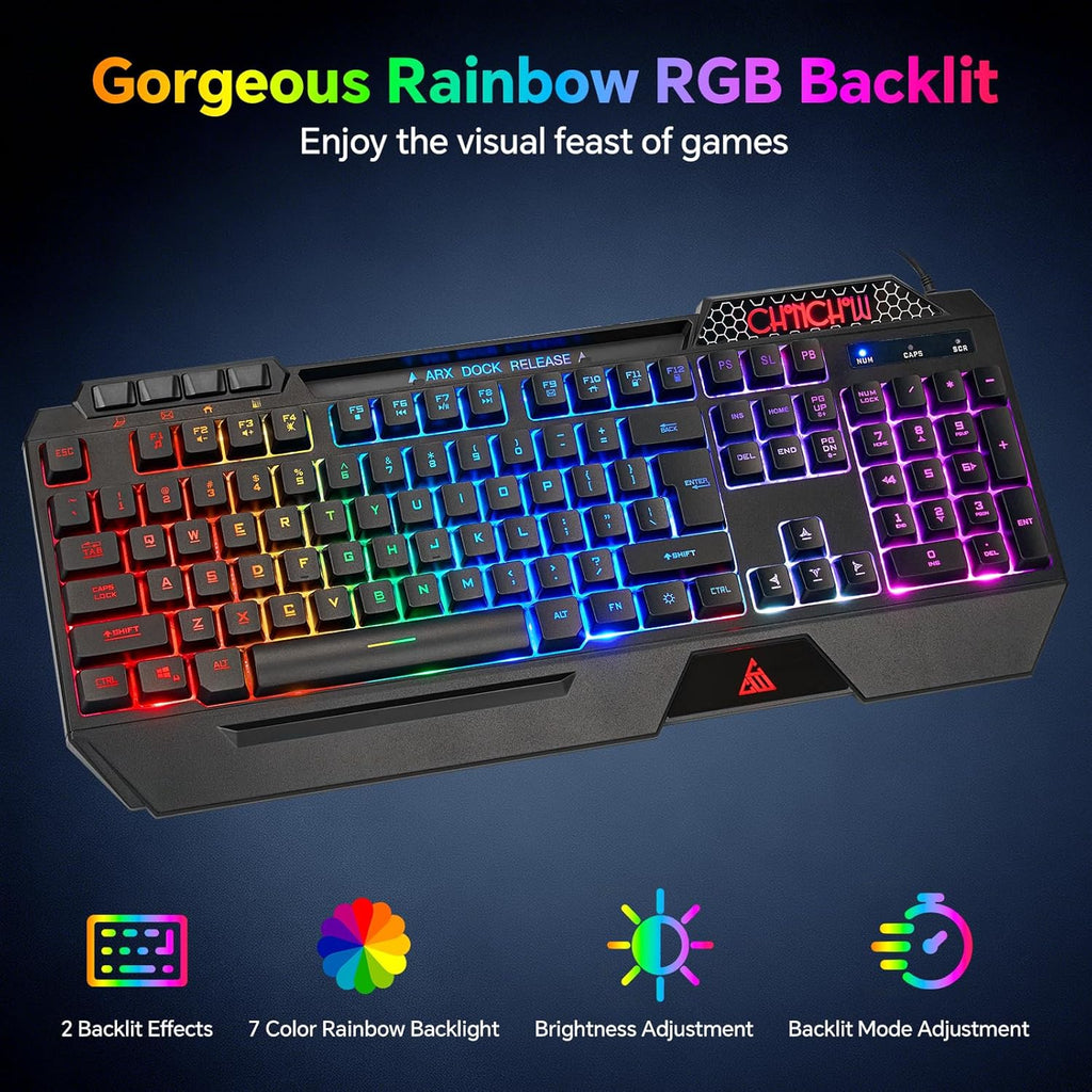 CHONCHOW Gaming Keyboard and Mouse Combo, USB Wired RGB Backlit Anti-Ghosting Silent Keyboard with Ergonomic