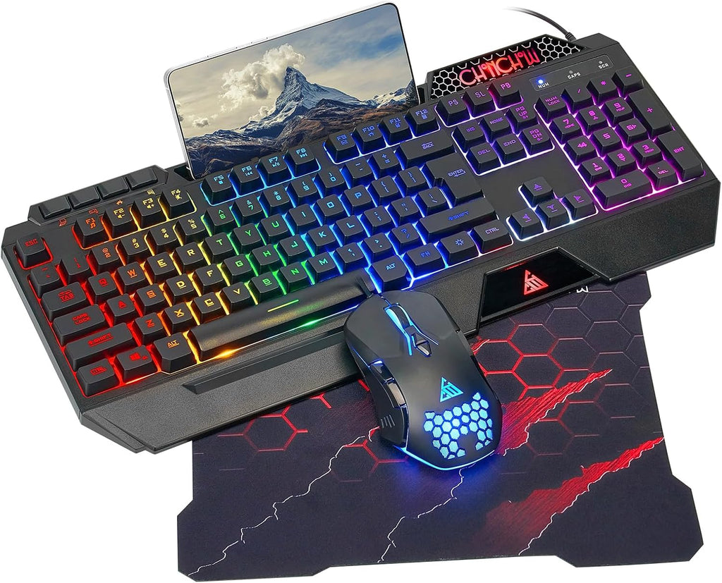 CHONCHOW Gaming Keyboard and Mouse Combo, USB Wired RGB Backlit Anti-Ghosting Silent Keyboard with Ergonomic