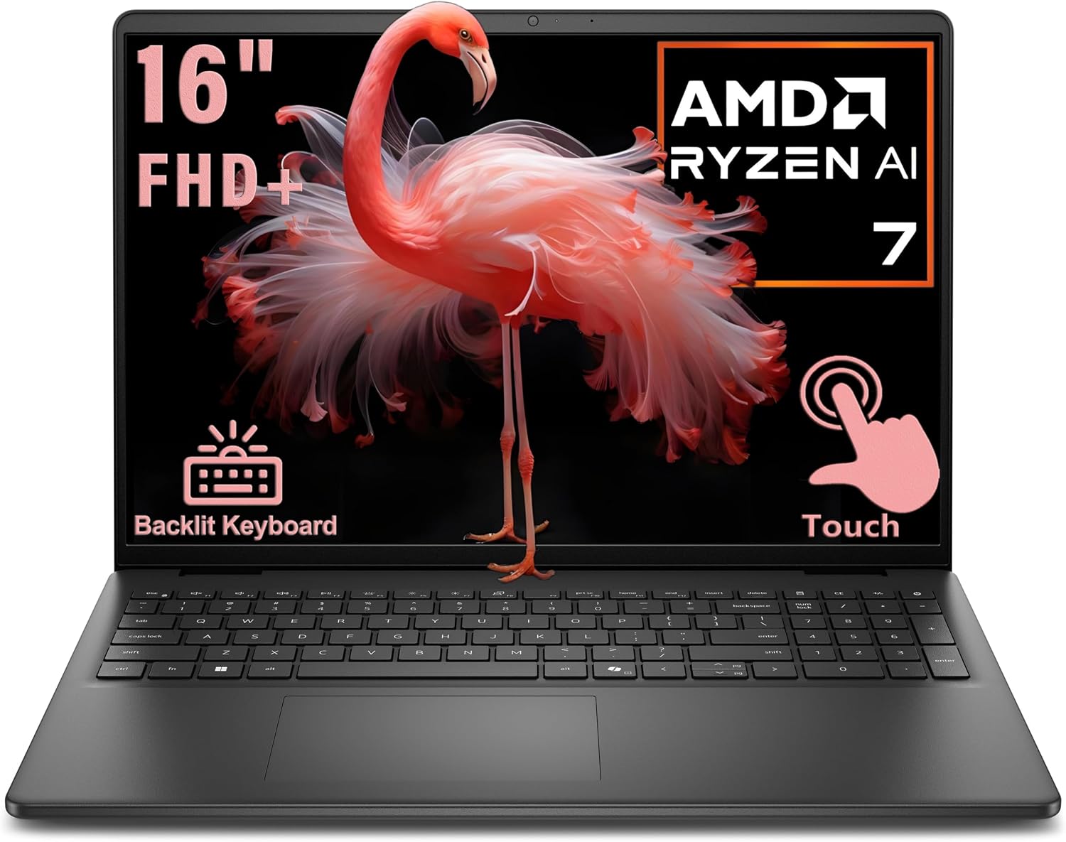 Dell 16 Inch FHD+ Touchscreen AI Powered Laptop, AMD Ryzen 7 170, 64GB DDR5 RAM, 1TB PCIe SSD, 16 Tops NPU,
