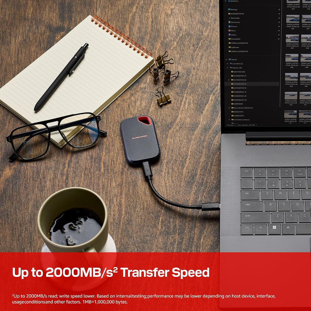 SANDISK 1TB Extreme Portable SSD (New Model) - up to 2000MB/s Transfer speeds, USB Type-C connectivity,